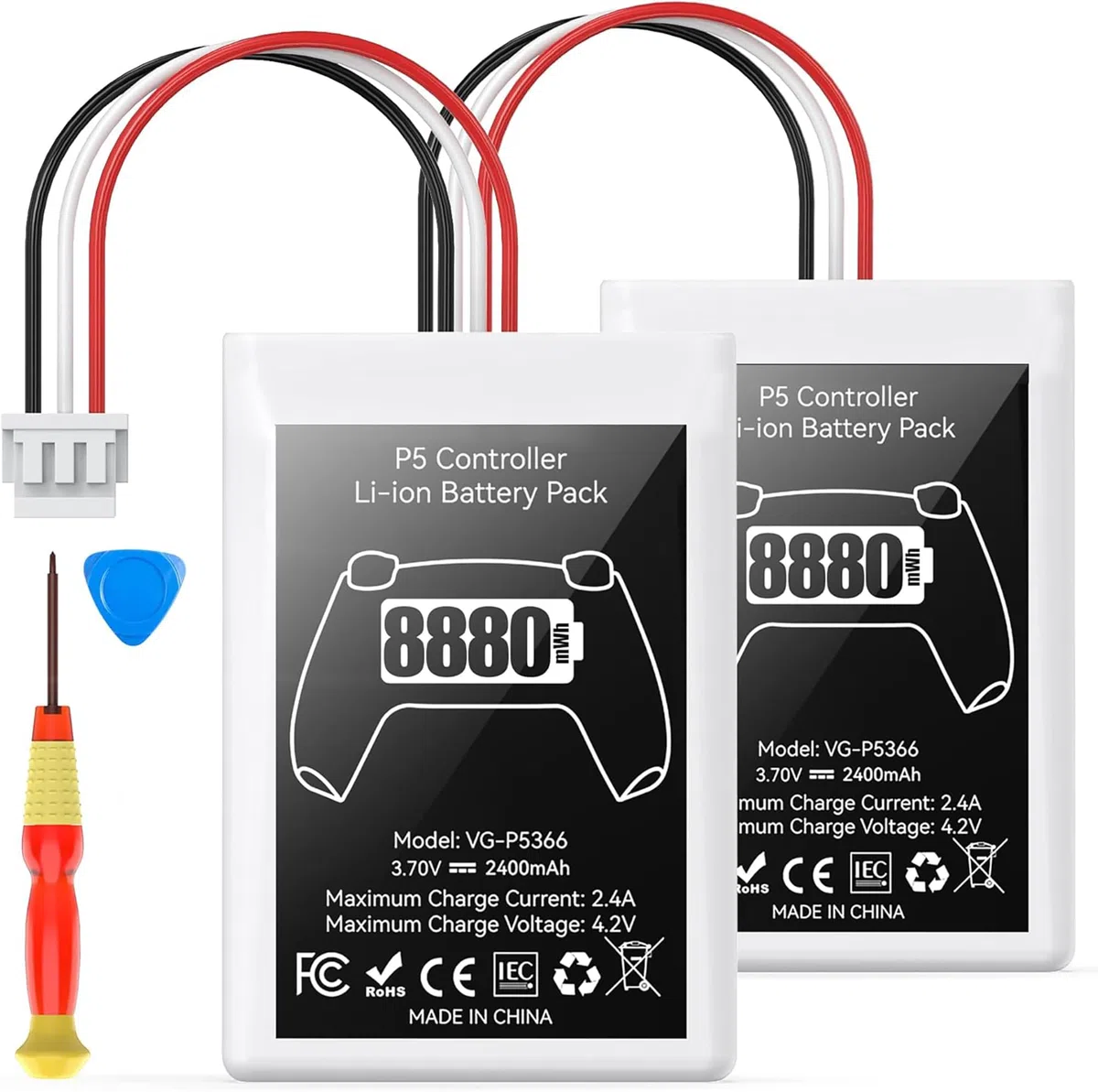 Bateria de Mando para PS5, Batería Doble de 8880mWh de Alta Capacidad, Recambio Fiable de Bateria Mando PS5, Batería para Sesiones de Juego Prolongadas, Batería Mando PS5 de Seguridad