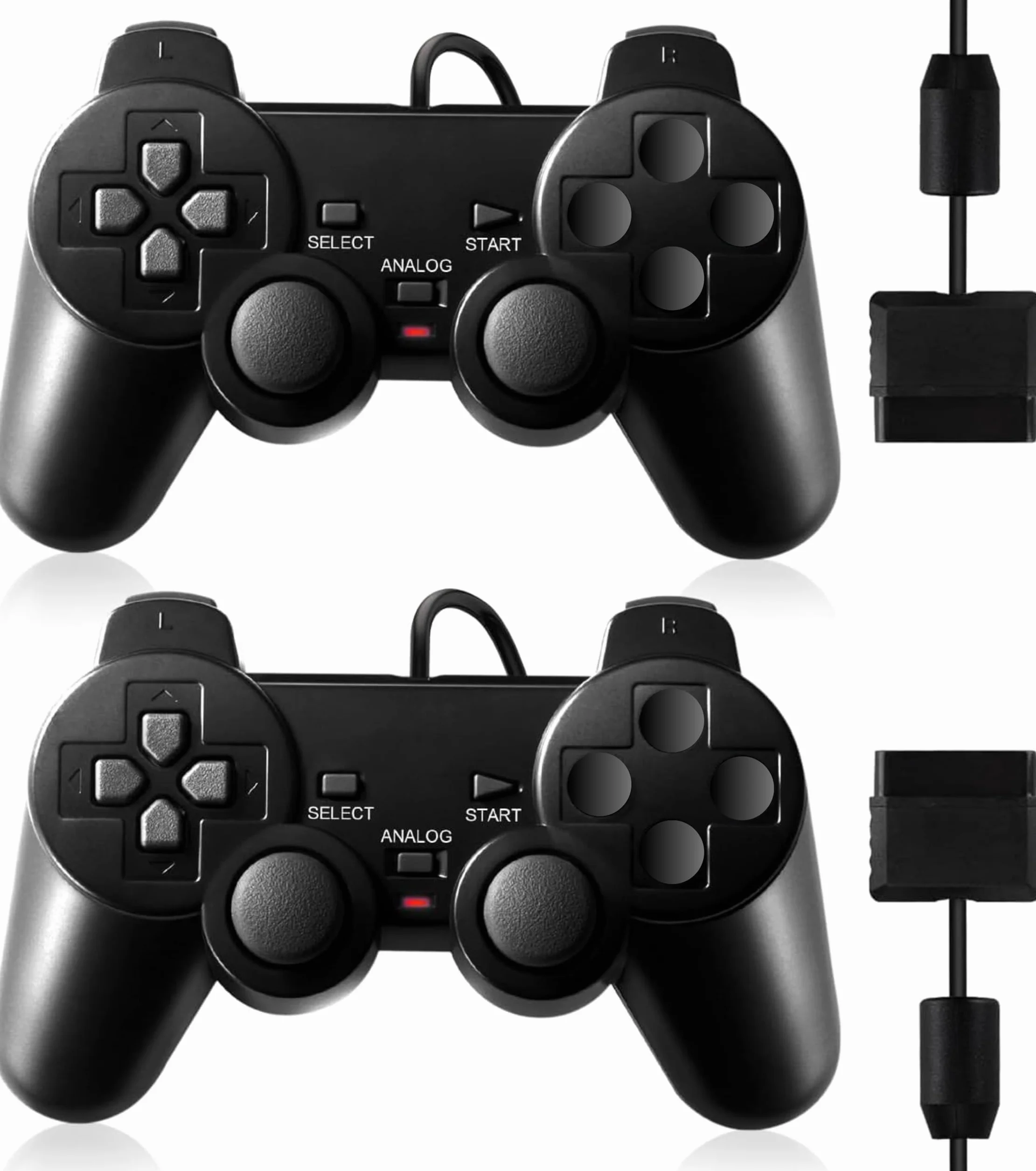 FLLAGG20 2X Mando con Cable Compatibles con Sony PlayStation 2 PS2 Dual shock Controller Joypad Controllador Negro