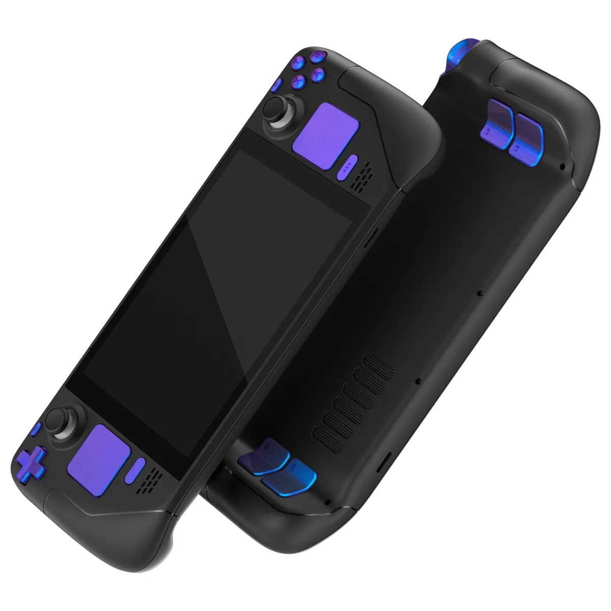 eXtremeRate Kit de Botones Completo para Steam Deck LCD - Botones Frontales ABXY Cruceta Trackpad L R Gatillos Analógicos con Herramienta para Steam Deck - Consola NO Incluida (Azul a Violeta)