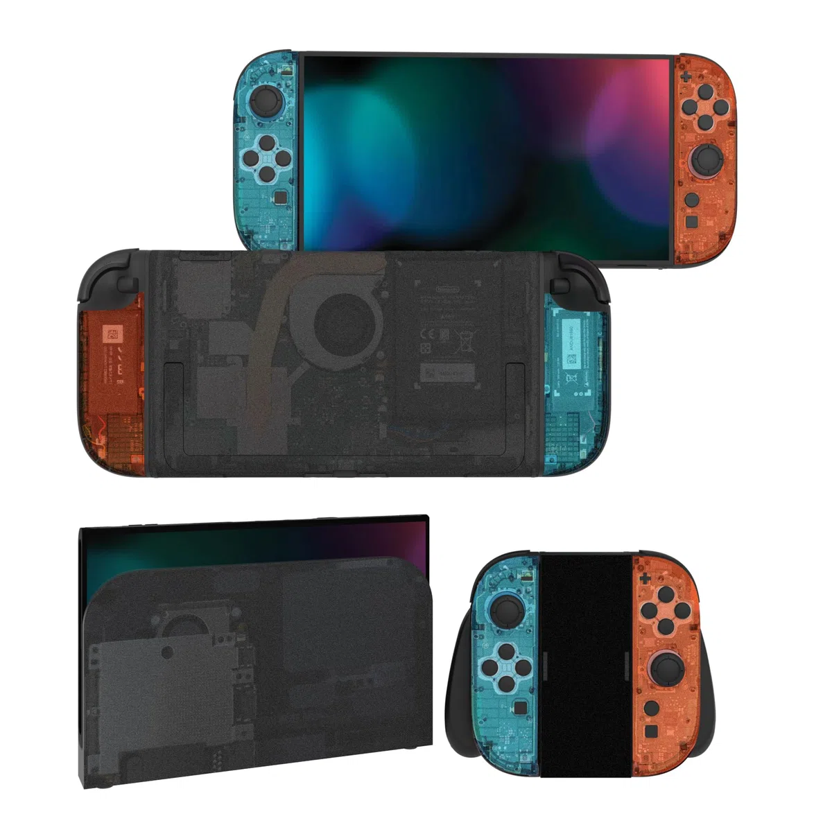 PlayVital 2 Sets de Fundas Adhesivas de Vinilo para Nintendo Switch 2 (2025), Pegatinas Personalizadas para Consola, Grips, Dock y Agarre, Protector Decorativo Completo (Azul & Naranja Retro)