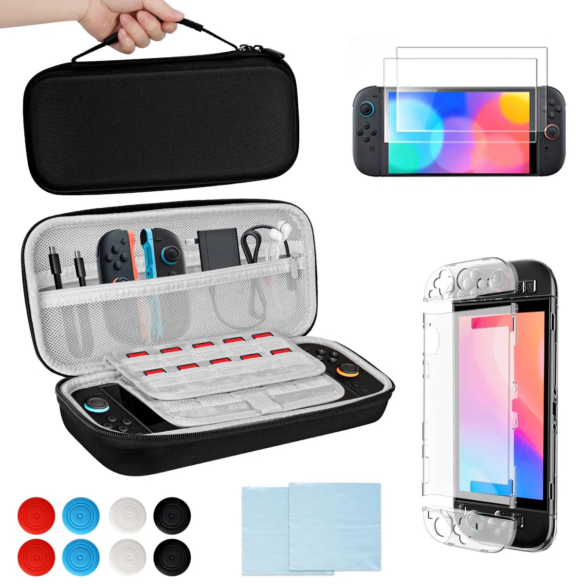 Corpower Funda para Nintendo Switch 2 Accesorios, Bolsa de Viaje con 20 Cartuchos de Juego, Estuche de Transporte Rígido Protector y Portátil, Incluye Estuche, Protector de Pantalla, Negro