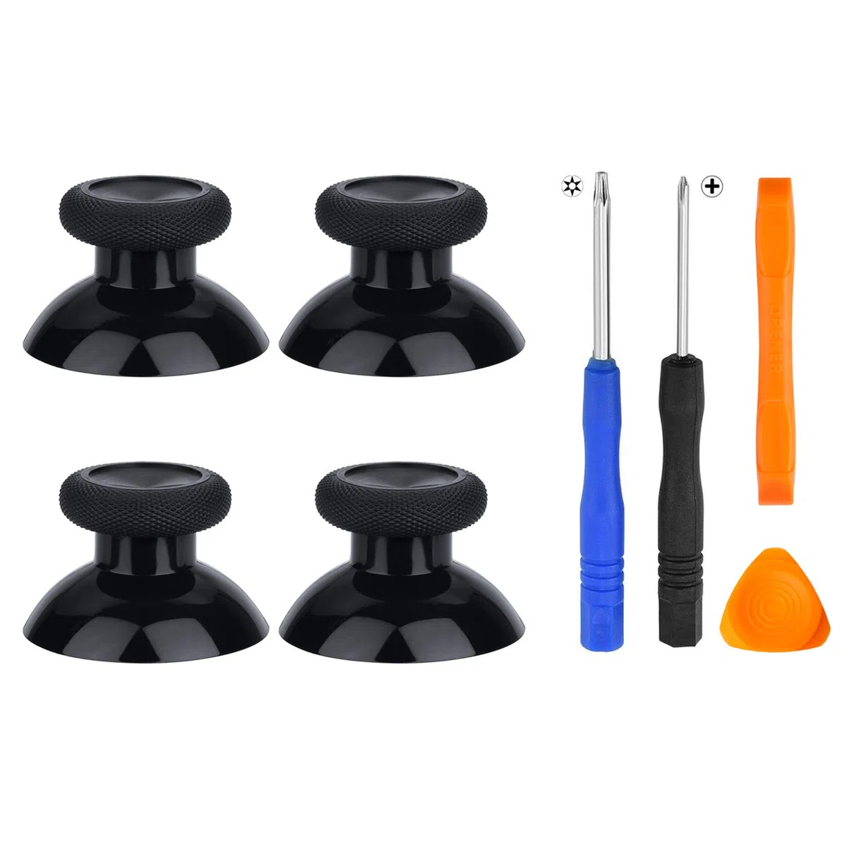 4pcs Replacement thumbsticks, Screwdriver, Pray Tool for Xbox One / PS4 Controllers, Black Analog Grip for Xbox One S