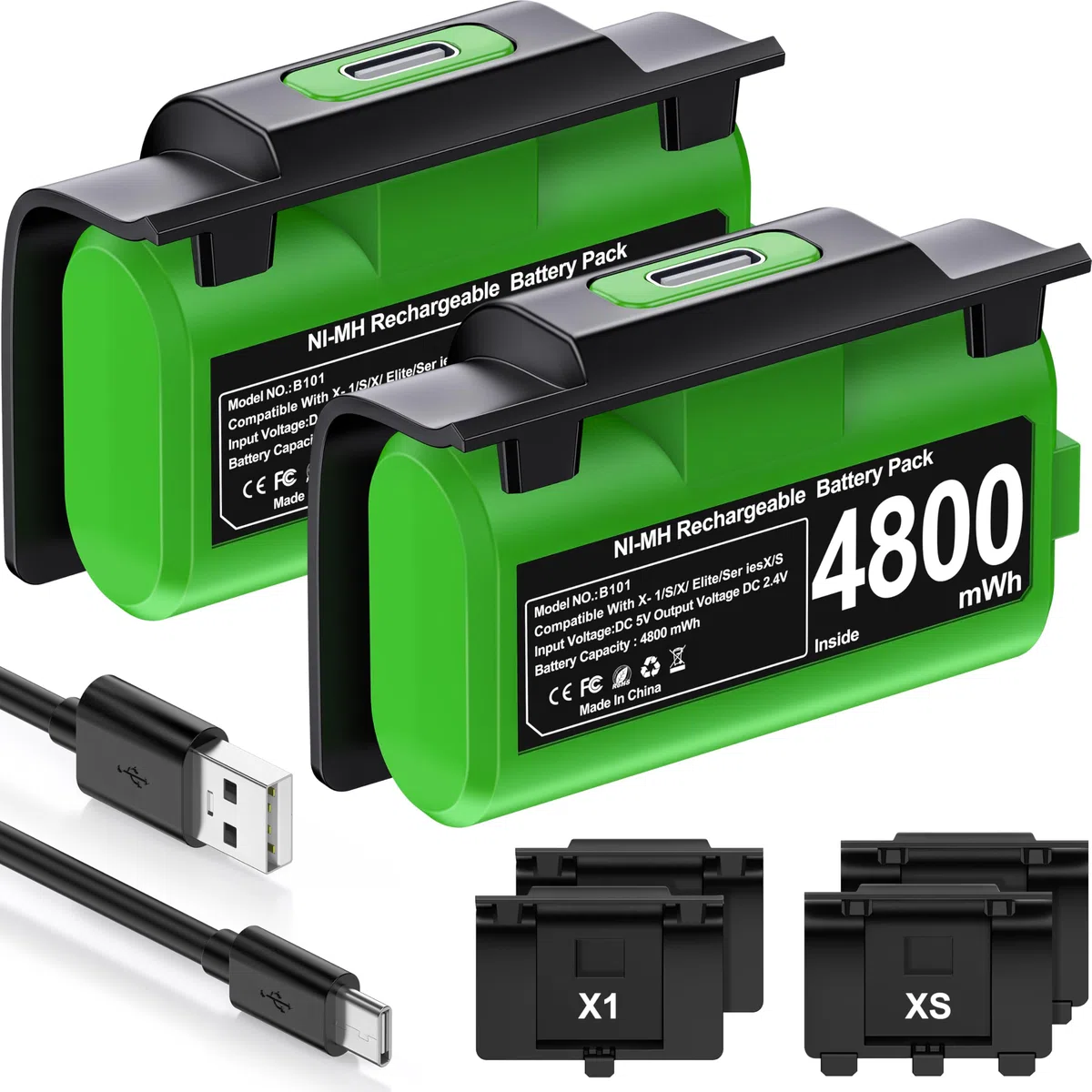 2 baterías de 4800 mWh para Controlador de Xbox, Juego y Carga para Controlador Xbox Series X, batería Recargable con 12 Horas de Tiempo de reproducción/Pantalla LED Compatible con Xbox Series X/S,