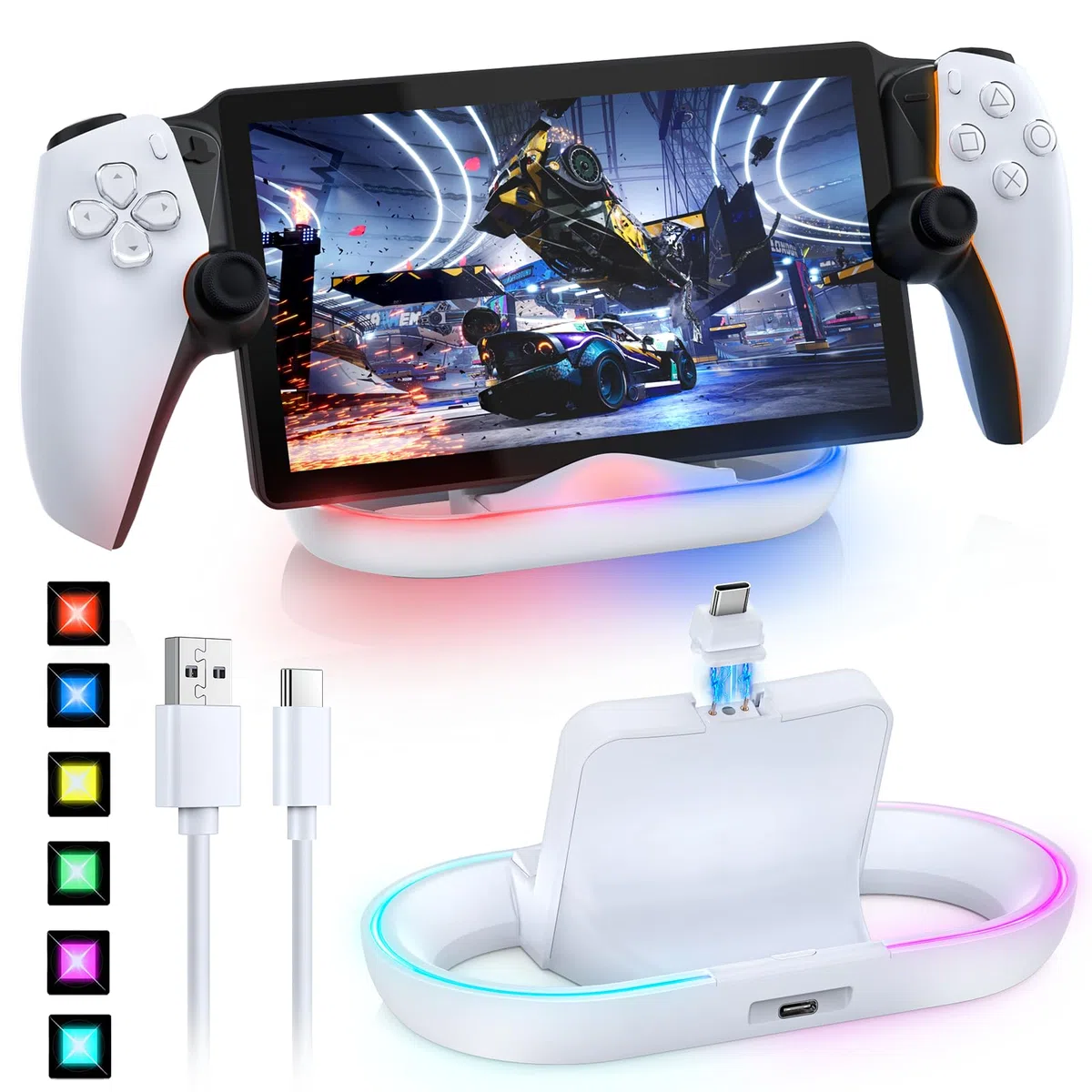 Cargador magnético para PS Portal Remote Player-FASTSNAIL Accesorios PSP compatibles con PlayStation Portal Remote Player-Soporte LED para PS5 Portátil
