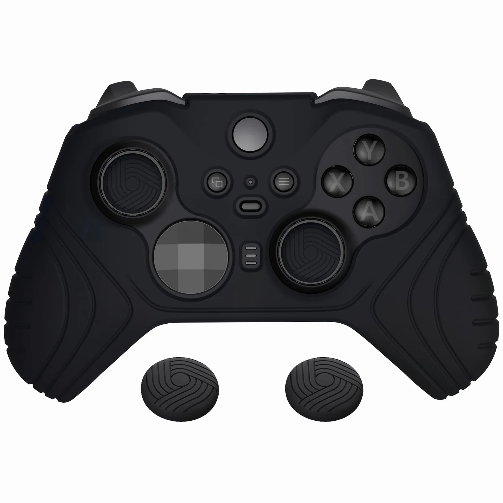 PlayVital Funda de Silicona para Xbox Elite Serie 2 Mando Protectora Antideslizante Funda de Goma Case Cover Ergonómico con 2 Tapas de Joysitck para Xbox Elite Serie 2 Core(Edición Samurai-Negro)