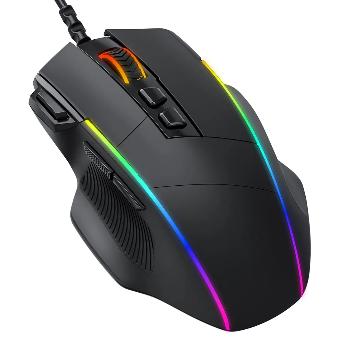 Ratón Gaming con Cable, Ratón RGB Ergonómico de 8000 dpi (5 Niveles), 8 Botones Programables, 7 Modos de Iluminación RGB Personalizable, Ratones USB para PC, Laptop, MacBook - Negro